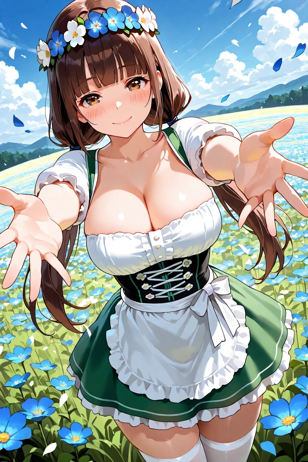 Girl in flowerfield wants a hug!