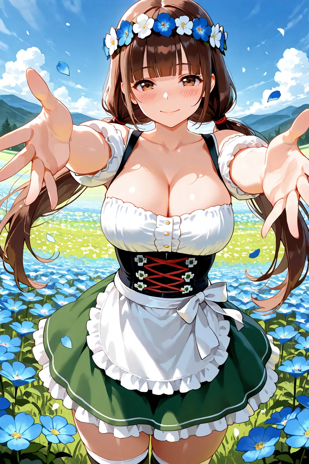 Girl in flowerfield wants a hug!