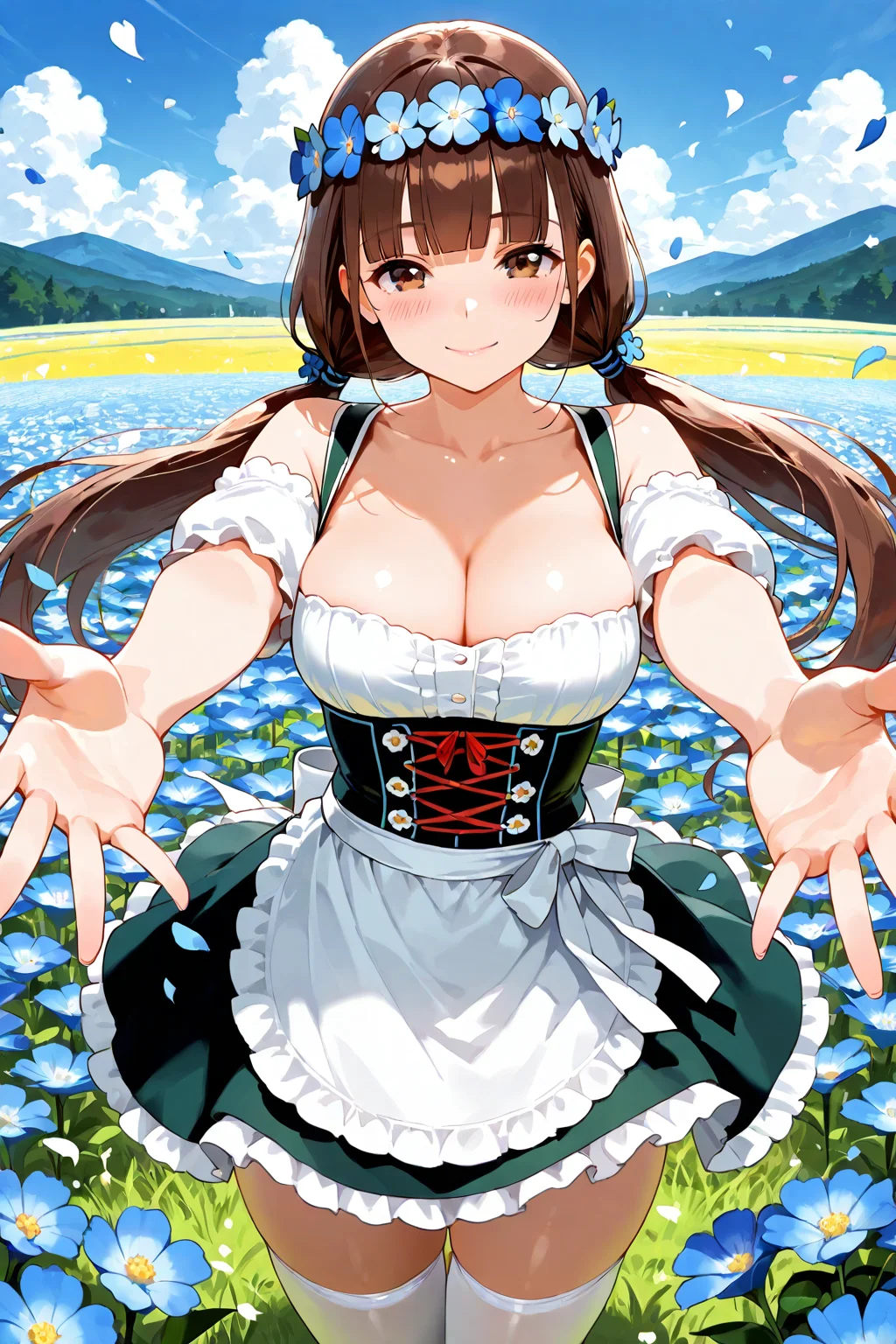Girl in flowerfield wants a hug!